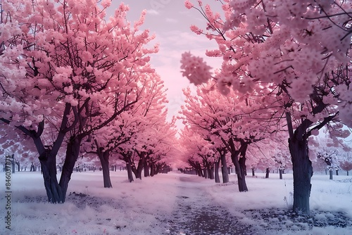 A grove of cherry trees in full bloom, the subtle heat of the blossoms in infrared © Ghulam