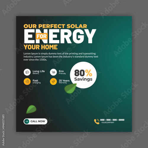 solar energy social media post, banner design, suitable for Solar panel maintenance repair services banner or poster design