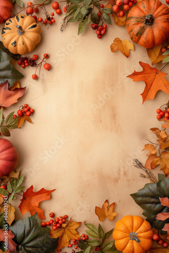 Wallpaper Mural An arrangement of autumn leaves and small pumpkins on a beige background, creating a cozy and festive seasonal decor. Perfect for autumn and holiday themes. Flat Lay. Copy space. Top View Torontodigital.ca