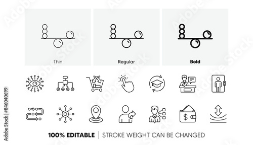 Timeline, Multichannel. Artificial intelligence, Balance and Refer friend line icons. Linear icon set. Line icons set. Vector