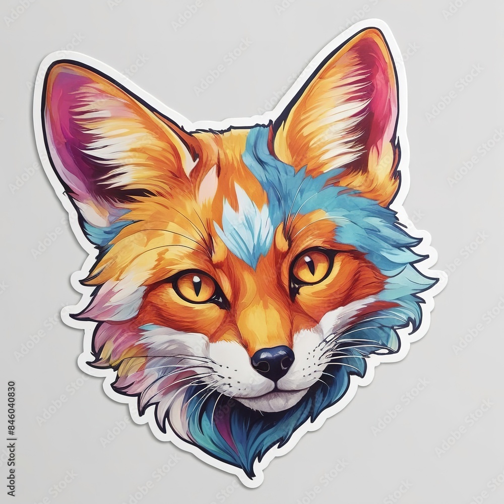 sticker with white borders of a fox sticker with white borders of a fox