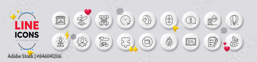 Heart flame, Chemistry lab and Swipe up line icons. White buttons 3d icons. Pack of Professional, Information, Wallet icon. Boat fishing, Online voting, Electric bike pictogram. Vector