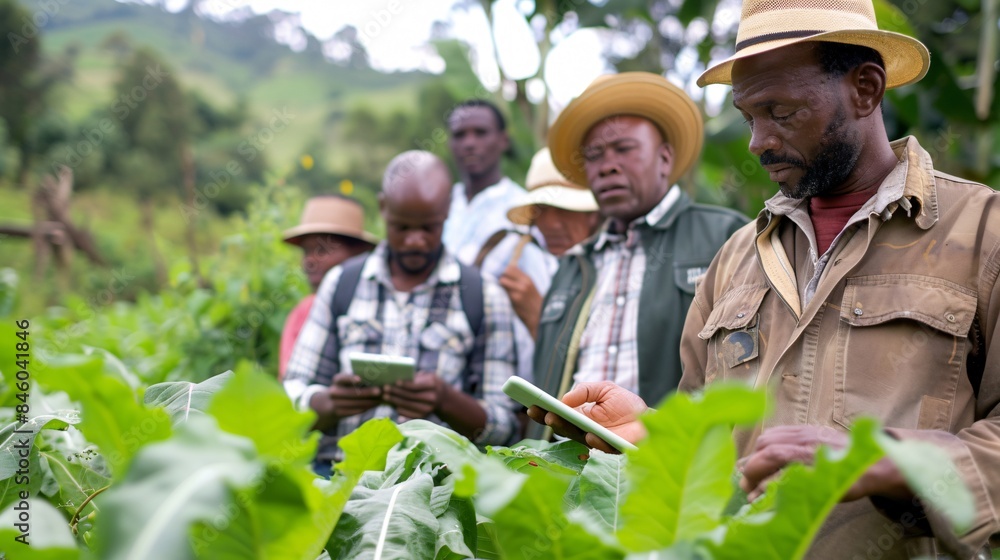 Farmers Examining Crops with Technology. Farmers Examining Crops with Technology.