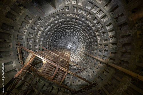 Slika na platnu Deep underground mine of concrete tubings, bottom view