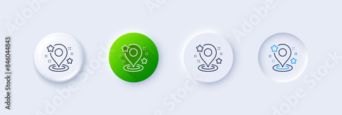 Pin line icon. Neumorphic, Green gradient, 3d pin buttons. Map place marker sign. Destination pointer symbol. Line icons. Neumorphic buttons with outline signs. Vector