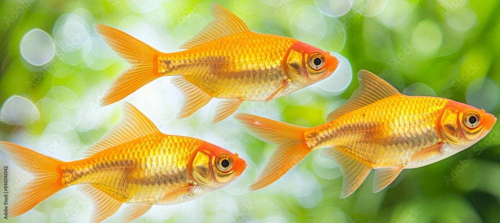 Goldfish gracefully swimming in aquarium with stunning bokeh lights in the background Goldfish gracefully swimming in aquarium with stunning bokeh lights in the background