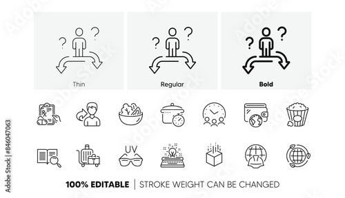 Meeting time, Sunglasses and Baggage cart line icons. Pack of Search text, Business choice, Wallet icon. Salad, Prescription drugs, Share pictogram. Boiling pan, Augmented reality, Popcorn. Vector