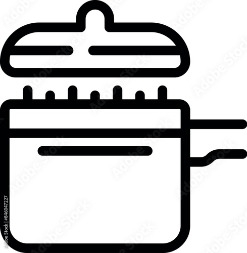 Line art icon of a multicooker steaming food with the lid open