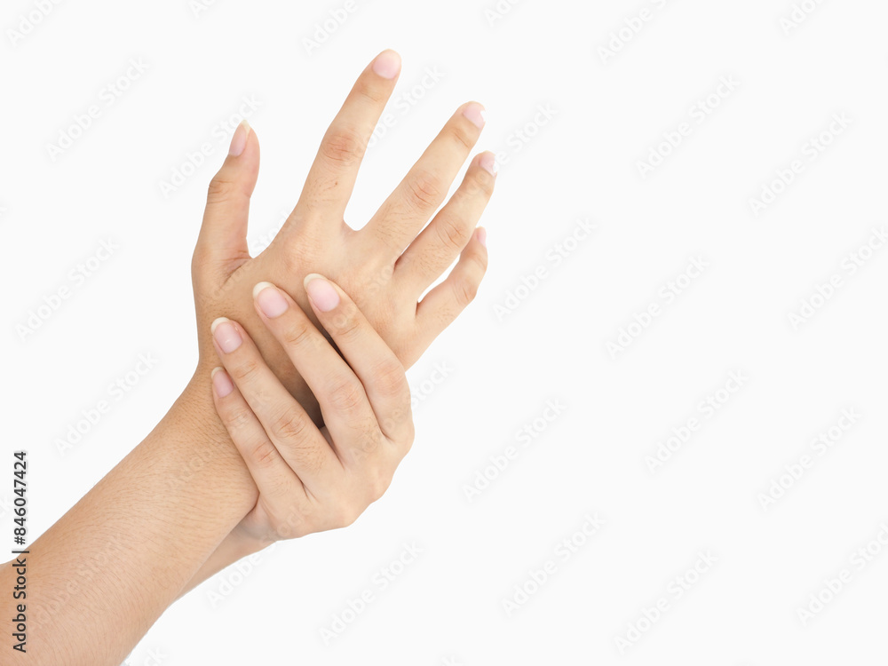 Woman suffering from pain in hand or wrist. Health concept. Woman suffering from pain in hand or wrist. Health concept.