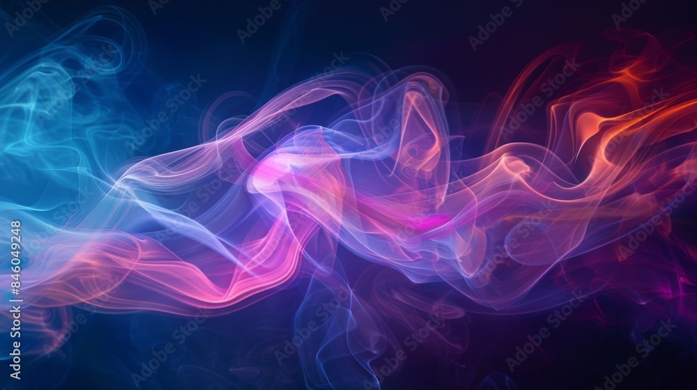 Abstract and dynamic multicolored smoke patterns create a unique visual experience against the dark background.