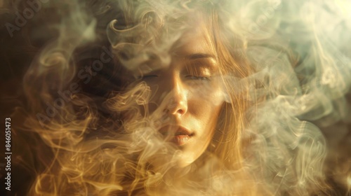 The mixture of soft and bright smoke creates a surreal and dreamy portrait evoking a sense of wonder in the viewer.