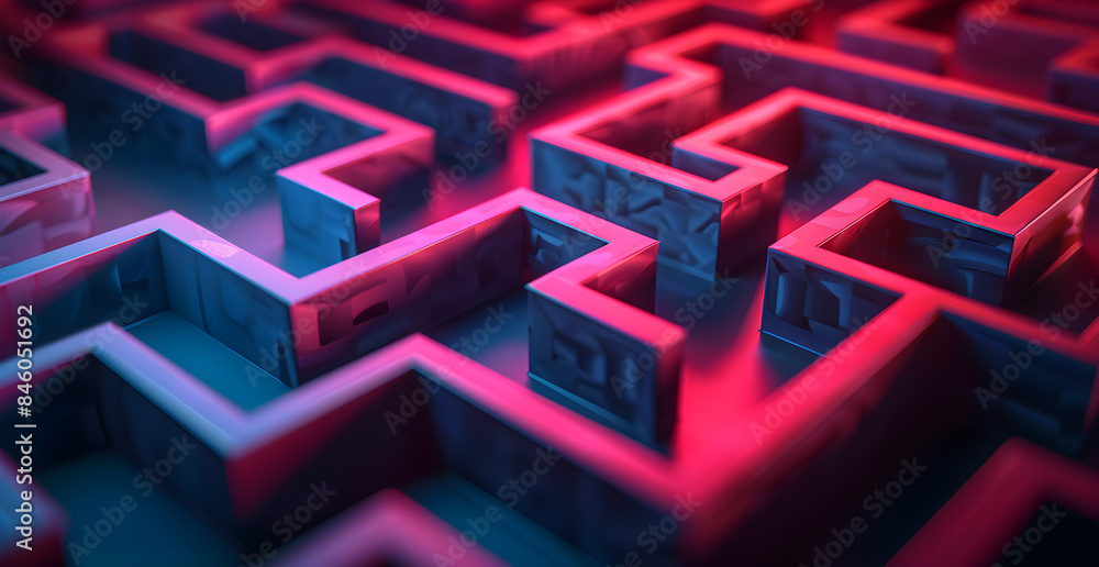 A maze with a red and blue background A maze with a red and blue background