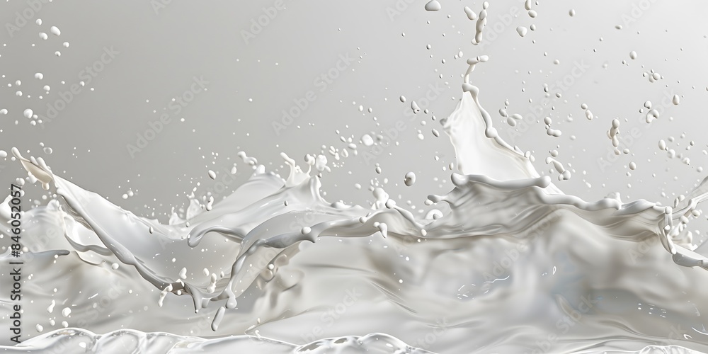 Milk Splash and Splashes on a Grey Background Milk Splash and Splashes on a Grey Background