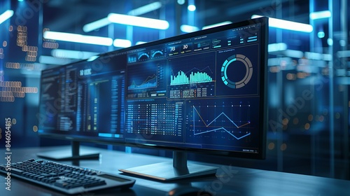 Real-Time Data Analytics and System Health on a Network Monitoring Dashboard Displayed on a Computer Monitor