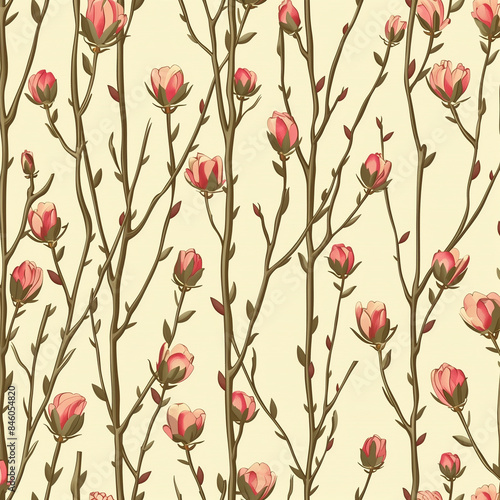 Spring Buds Seamless Pattern Backgrounds in Fresh Blooms