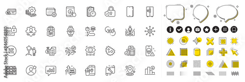 Set of Lock, Accounting wealth and Internet documents line icons for web app. Design elements, Social media icons. Scroll down, Fake news, Cardio training icons. Vector