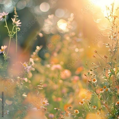 Wildflowers and bokeh in the sunlight.Rainbow Daisies. Chrysanthemum Rainbow Flower. Bouquets of blossom rainbow Chrysanthemum flowers, selective focus. Generative AI