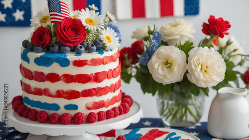 Wallpaper Mural A decorative cake in patriotic colors and adorned with flowers sits on a table Torontodigital.ca