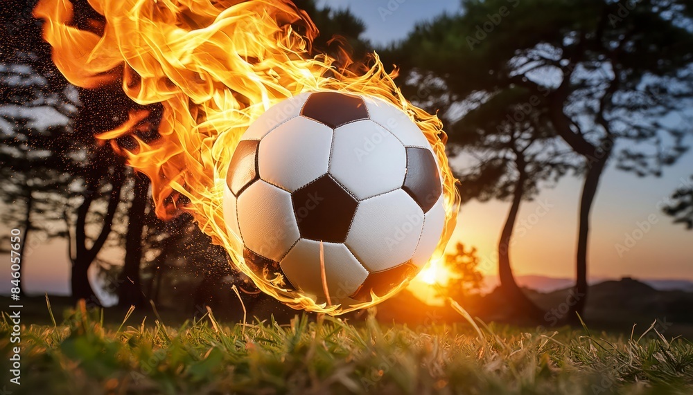 Fototapeta premium soccer ball in fire