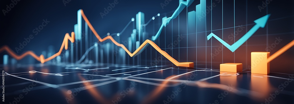Perspective View of Stock Market Growth with Digital Financial Charts and Indicators on Dark Blue Background
Perspective View of Stock Market Growth with Digital Financial Charts and Indicators on Dark Blue Background