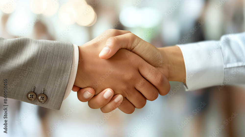 Close-up of a Handshake Between Two People in Business Attire, Symbolizing Partnership and Agreement. Generative AI Close-up of a Handshake Between Two People in Business Attire, Symbolizing Partnership and Agreement. Generative AI