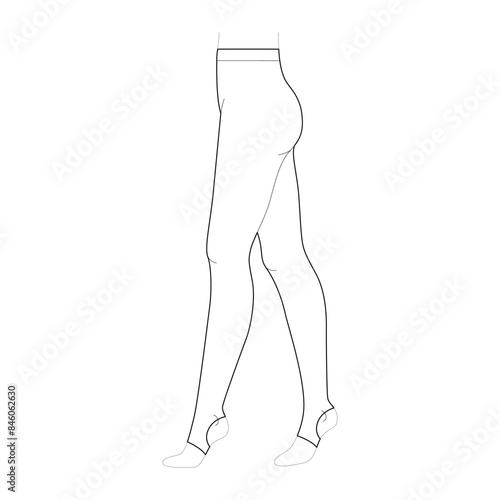 Stirrups Tights Pantyhose on legs. Fashion accessory clothing technical illustration stocking. Vector side view for Men, women unisex style, flat template mockup outline isolated on white background