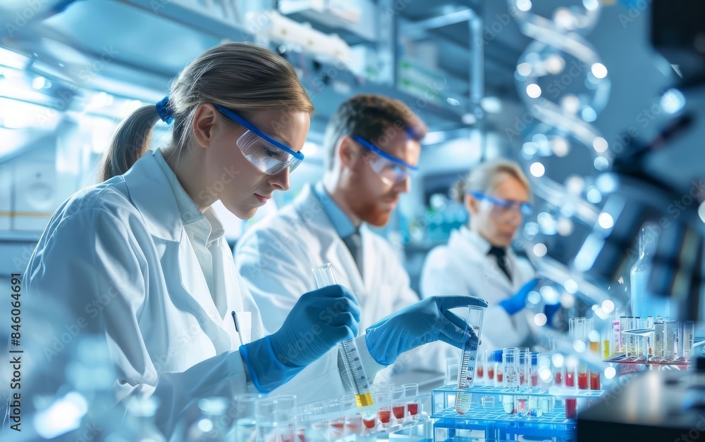 Scientists using CRISPR technology for gene editing in a hightech genetics lab Scientists using CRISPR technology for gene editing in a hightech genetics lab