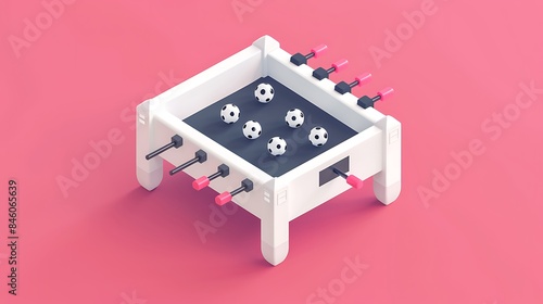 Obraz na płótnie Isometric icon a white foosball table in flat color pink room w salonie