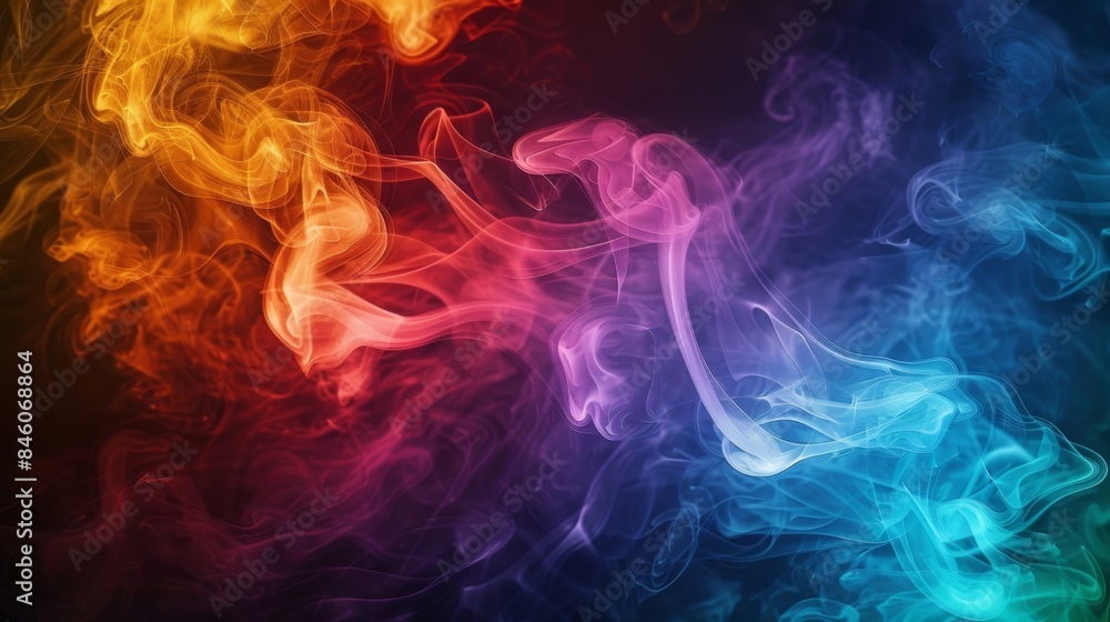Like a work of art intricate and intricate patterns of multicolored smoke emerge against the dark background. Like a work of art intricate and intricate patterns of multicolored smoke emerge against the dark background.