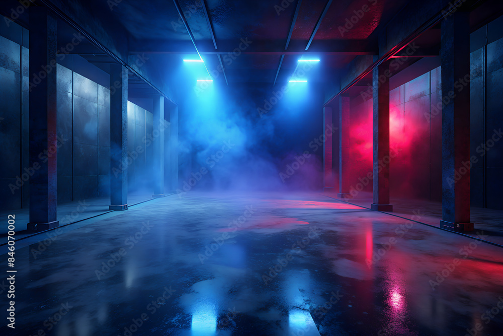 Industrial Interior with Neon Lights and Fog Industrial Interior with Neon Lights and Fog