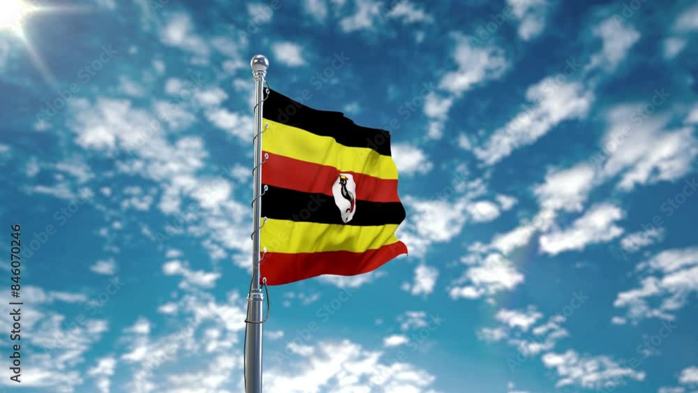 Uganda Flag Waving With Clouds Uganda Flag Waving With Clouds