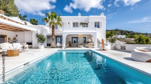 White luxury villa with swimming pool. Mediterranean Vacation © sania
