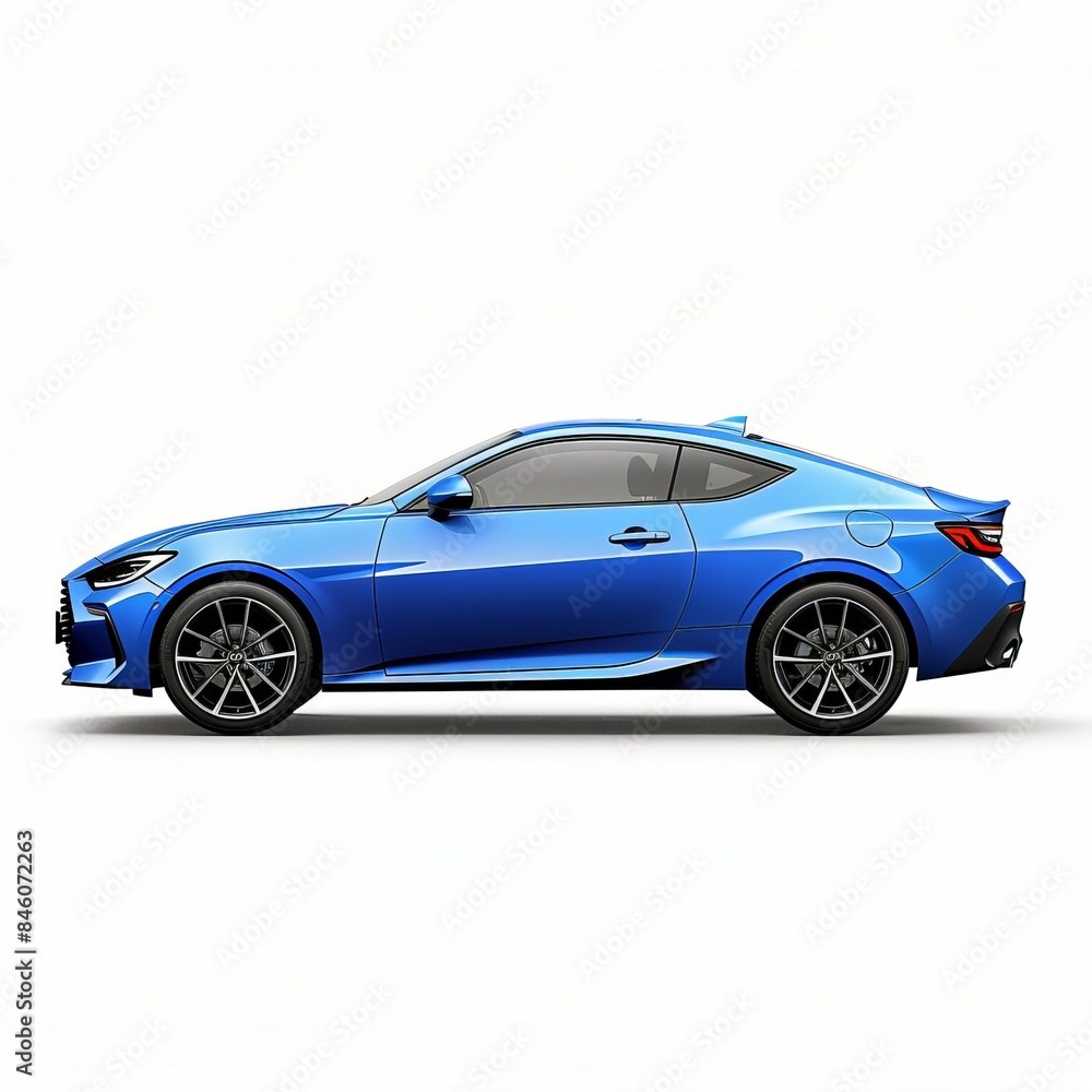 Blue car on white background, side view Blue car on white background, side view