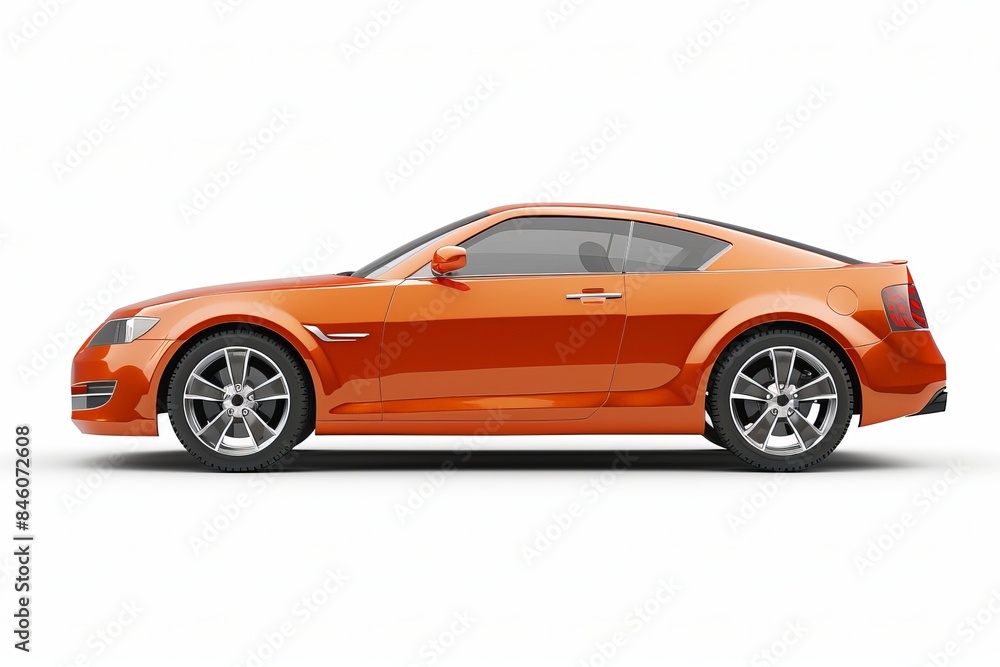 Orange car isolated on white background, side view Orange car isolated on white background, side view
