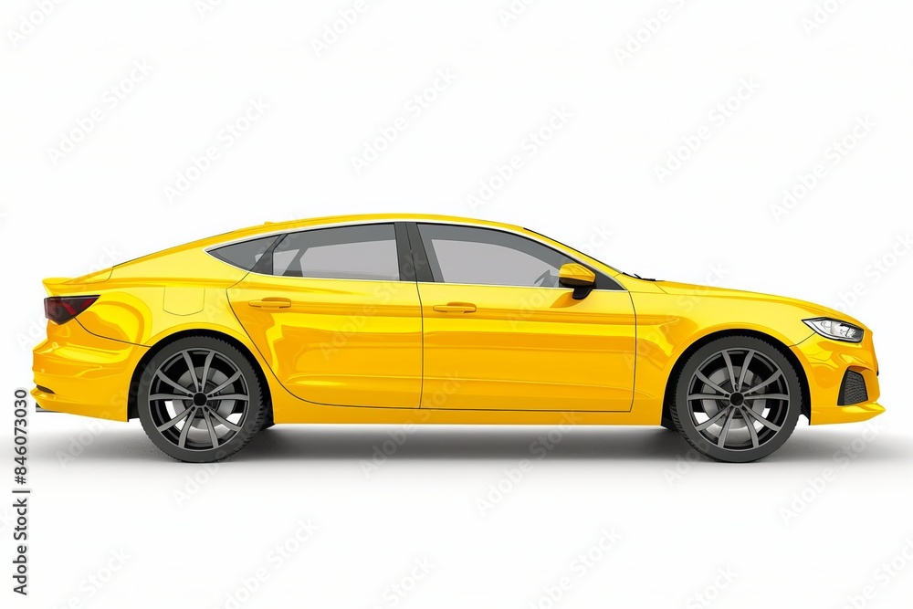 Yellow car isolated on white background, side view Yellow car isolated on white background, side view