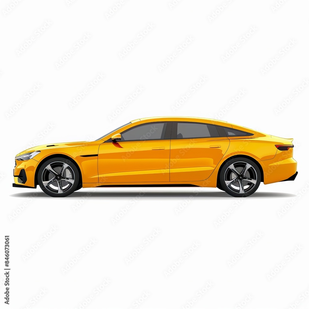 Yellow car on white background, side view Yellow car on white background, side view