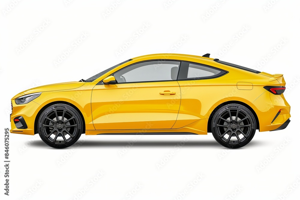 Yellow car isolated on white background, side view Yellow car isolated on white background, side view