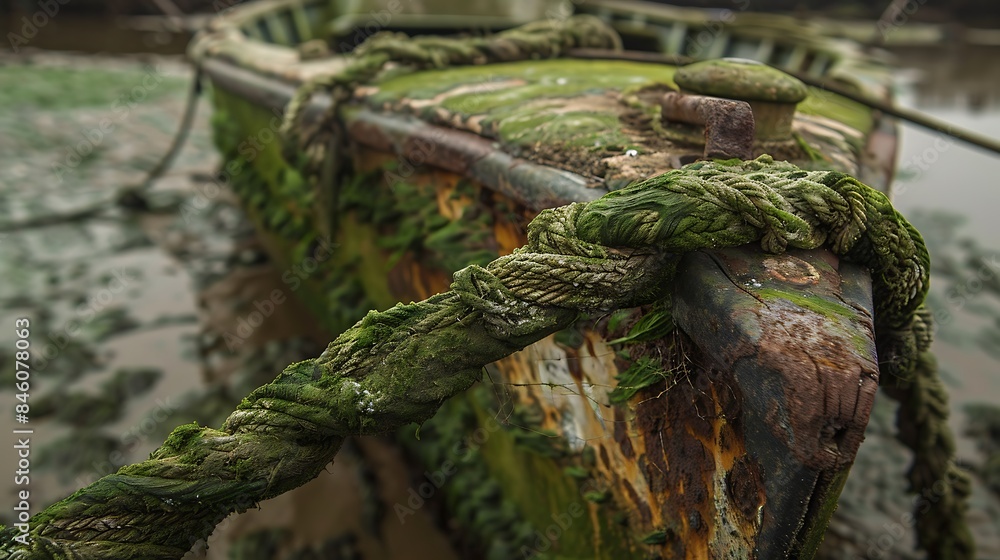 Rope used to secure boats covered in algae Rope used to secure boats covered in algae