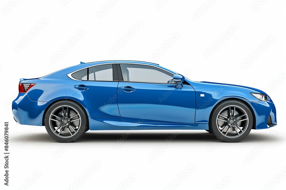 Obraz premium Blue car isolated on white background, side view