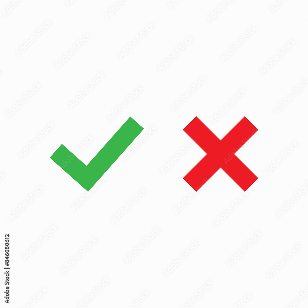 Check mark icons for web. Checkmark X symbols on white isolated background. Check mark signs in green and red colors. Square symbols elements. Yes no web buttons. Vector illustration Check mark icons for web. Checkmark X symbols on white isolated background. Check mark signs in green and red colors. Square symbols elements. Yes no web buttons. Vector illustration