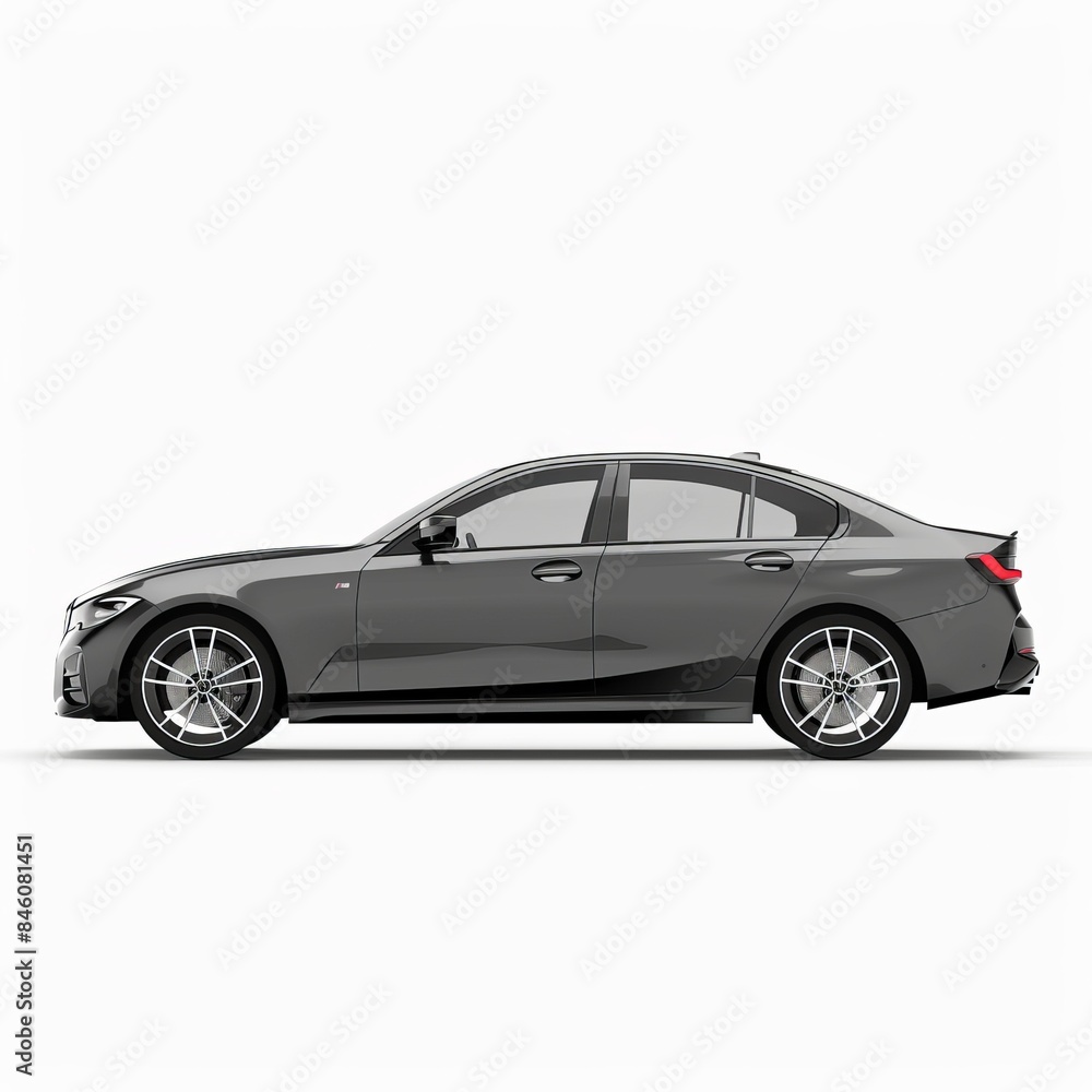 Gray car on white background, side view Gray car on white background, side view