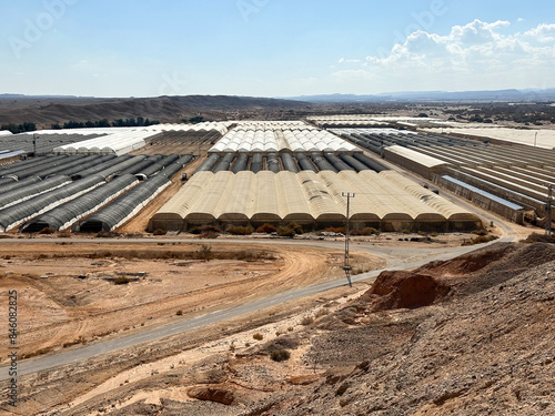 Top view of greenhouses in the Arava desert