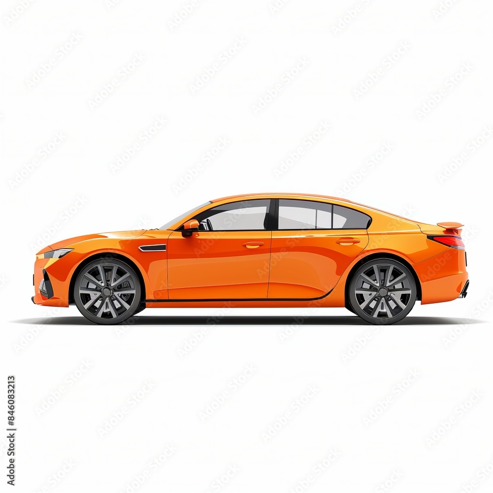 Orange car isolated on white background, side view Orange car isolated on white background, side view