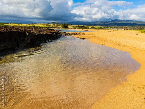 Volcanic Rock Reef and Tide Pools at Airstrip Beach, Salt Pond Beach  Park, Hanapepe, Kauai, Hawaii, USA photo