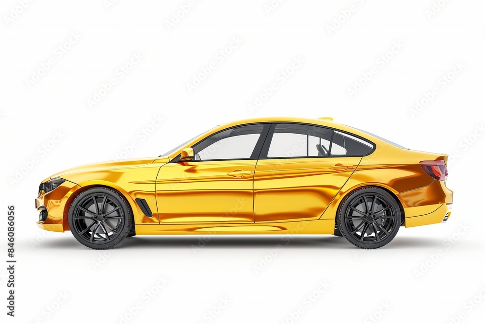 Golden car isolated on white background, side view Golden car isolated on white background, side view