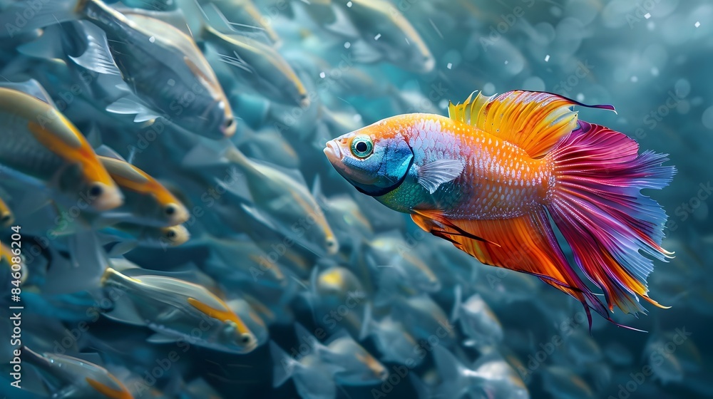 one fish that stands out its color in a school of fish one fish that stands out its color in a school of fish