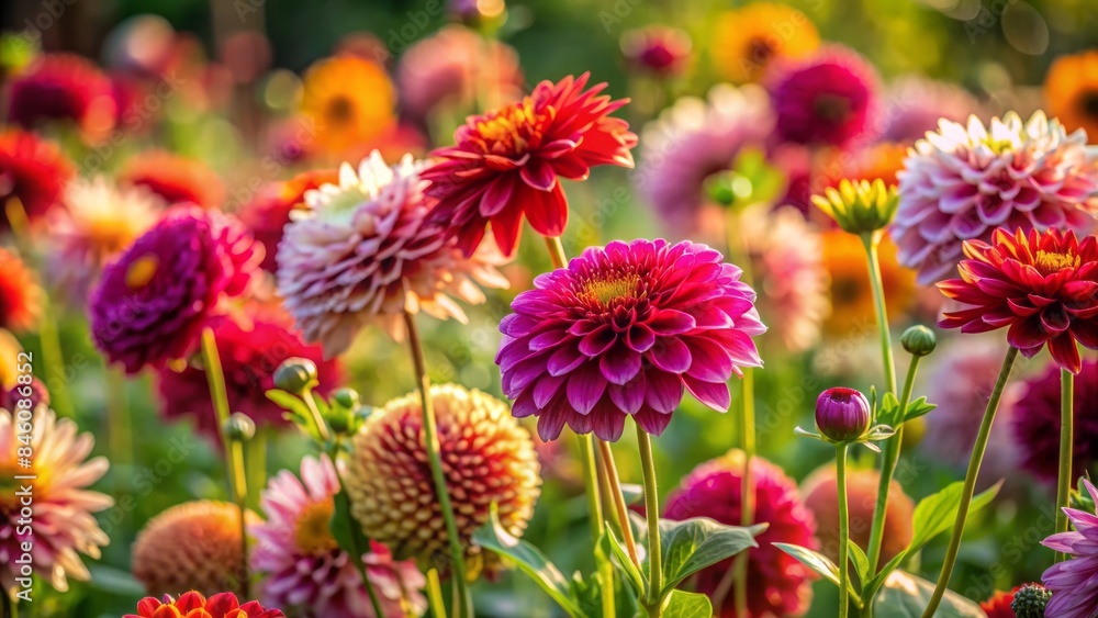 The decorative, blooming plants of a flower garden, depicted in a close-up shot The decorative, blooming plants of a flower garden, depicted in a close-up shot
