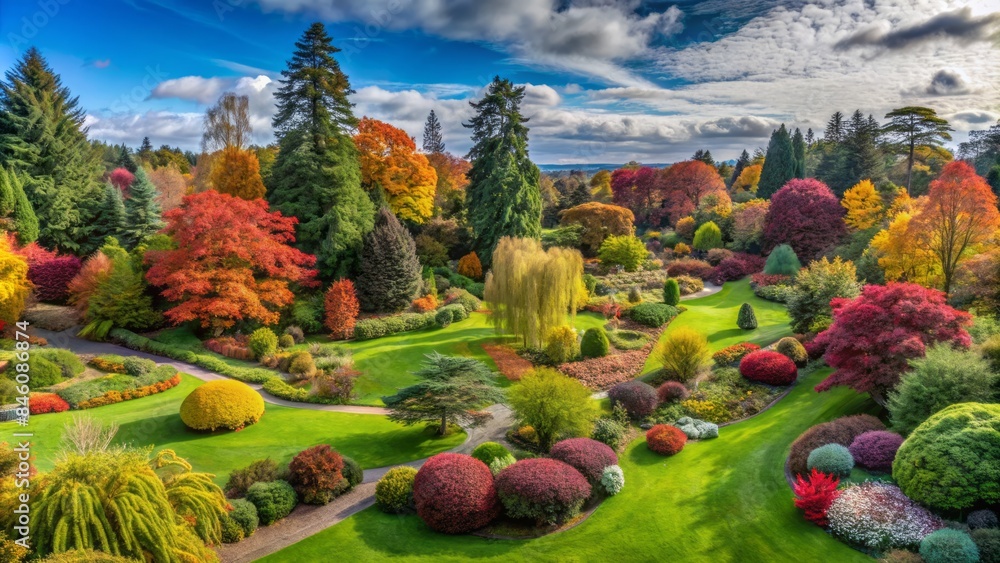 The tree-focused plants of an arboretum garden, shown Stock ...