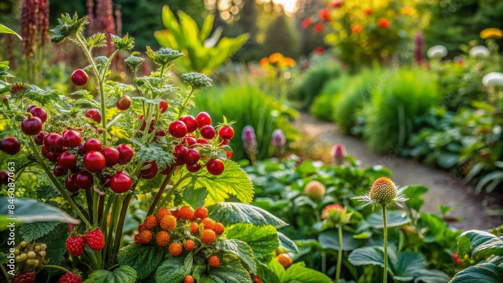 The practical and beautiful plants of an edible garden, captured in a medium shot The practical and beautiful plants of an edible garden, captured in a medium shot