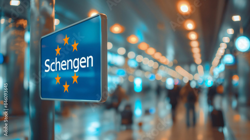 Schengen Area Sign in Modern Airport Terminal